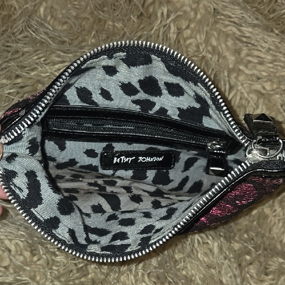 Betsey Johnson Pink and Black Cosmetic Bag with Lace Design - Picture 4 of 6